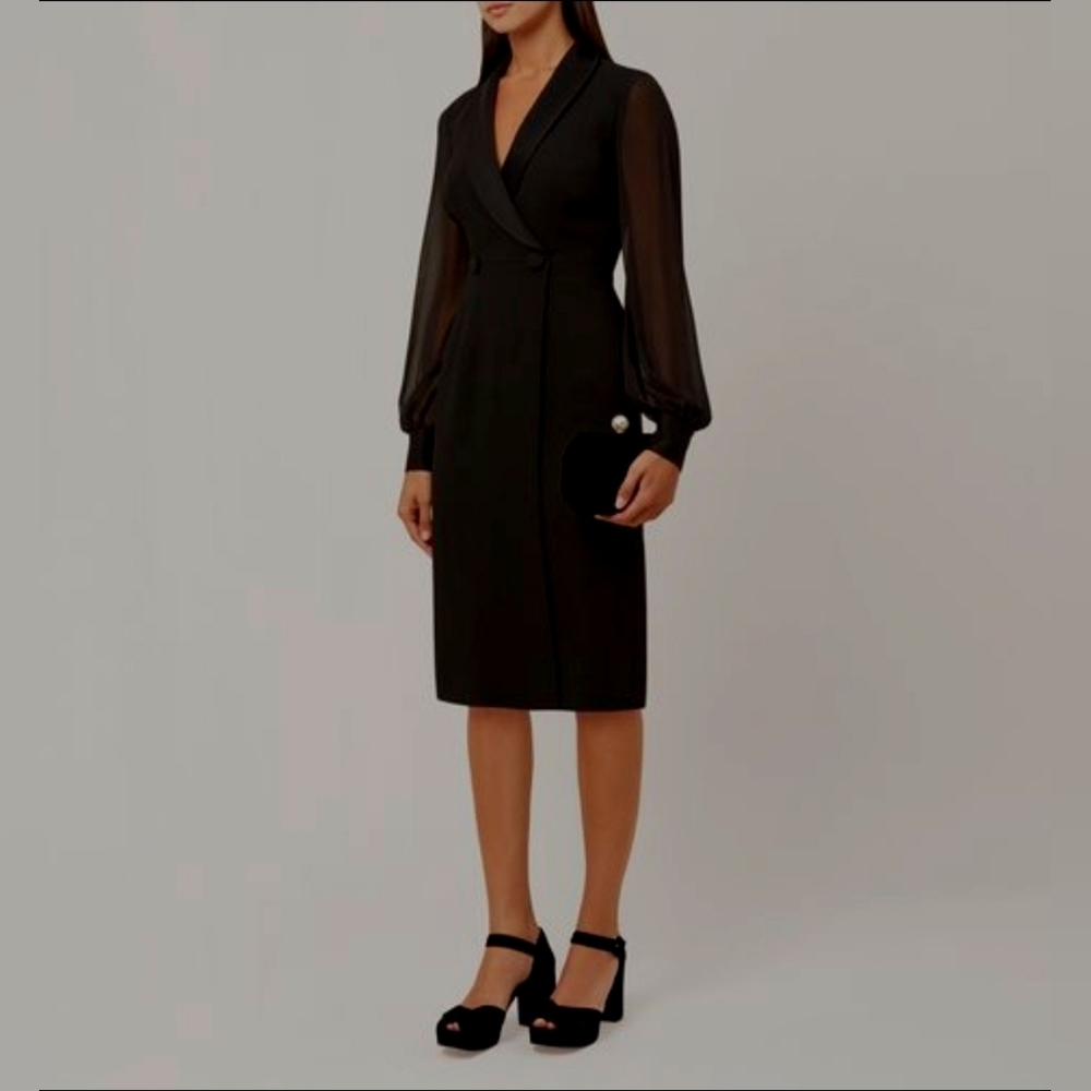 Hobbs London Tux Sheath sleeves business casual designer Dress Black women Sz 4